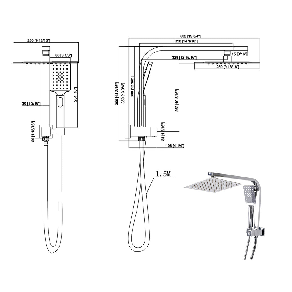 High Pressure Shower Head Set Rain Square Silver-1954802745596841986