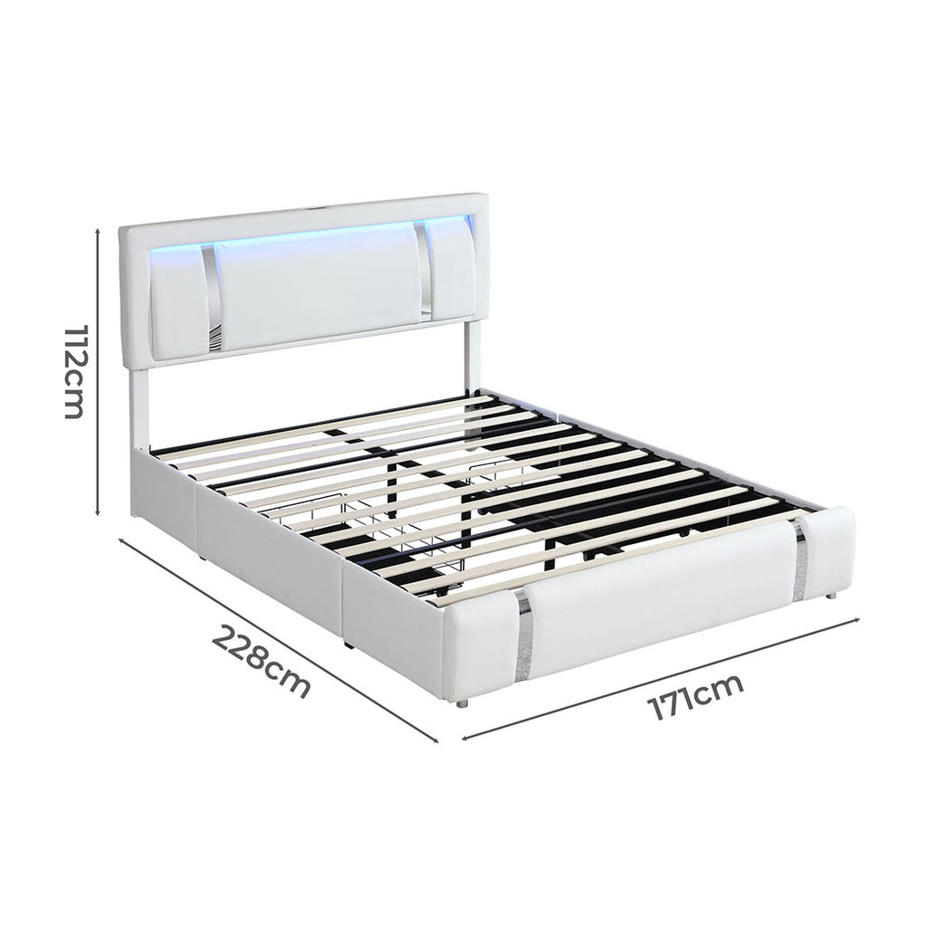 Levede Queen Bed Frame With Adjustable Headboard White-1954802444408066050