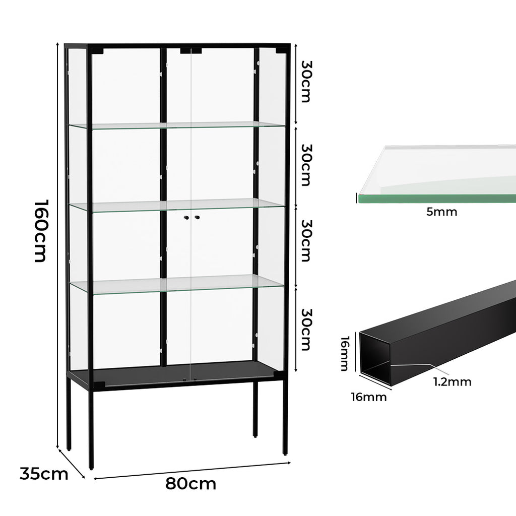 Stacked Glass Display Cabinet Steel 4 Tier 160cm-1954802409951858690