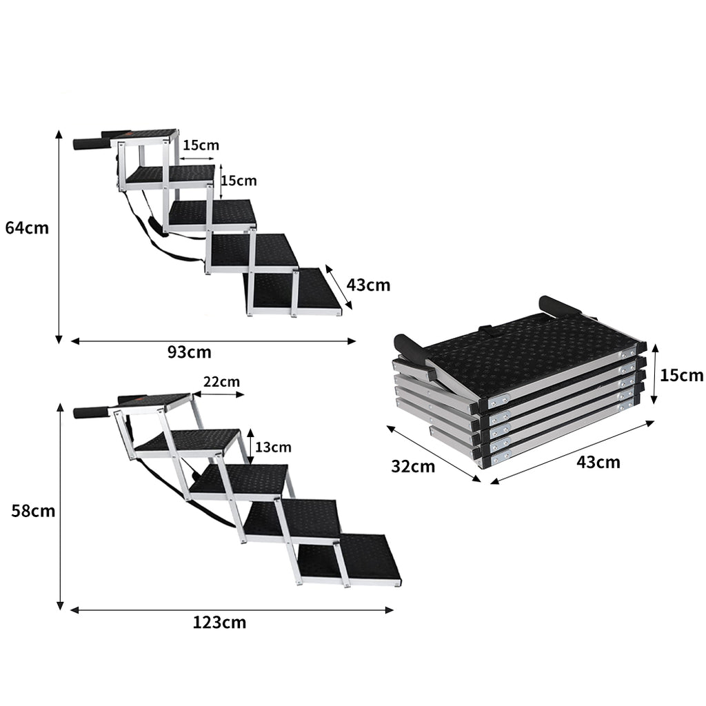 PaWz 5 Steps Dog Ramp Adjustable Height Black-1954802550364573698