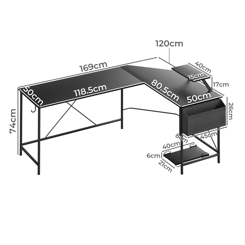 Levede Computer Desk Corner Desk Black-1954802381363482626