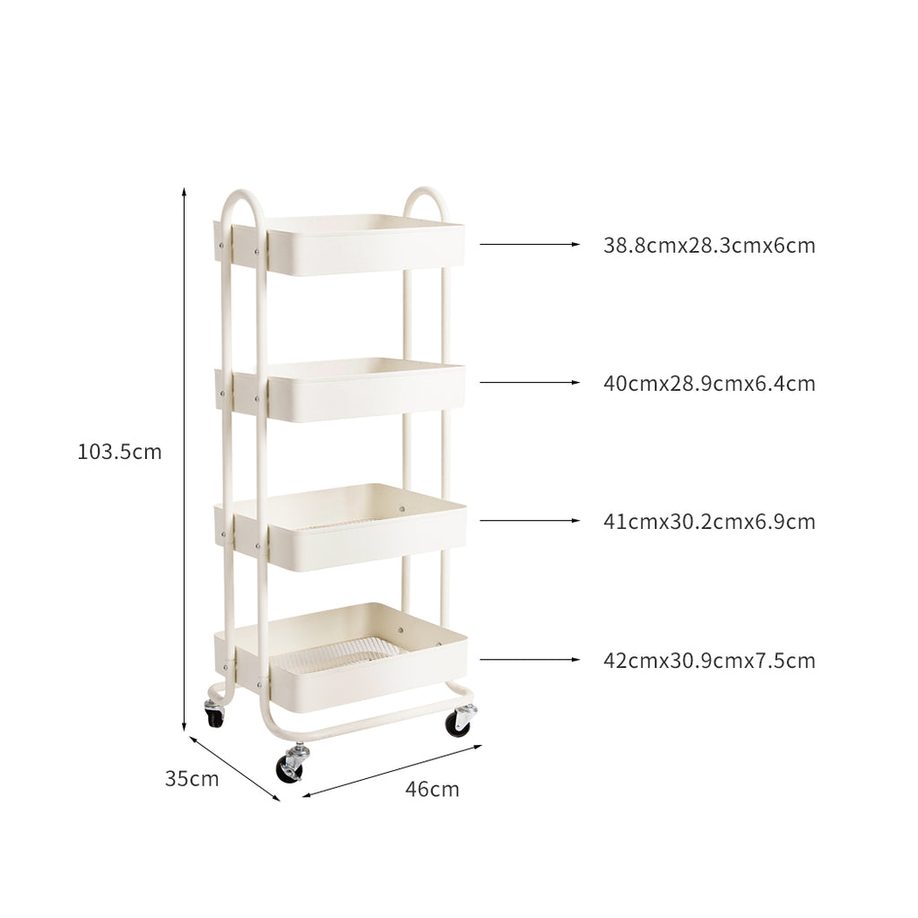 Levede 4 Tiers Kitchen Trolley Cart White-1954802729440382978