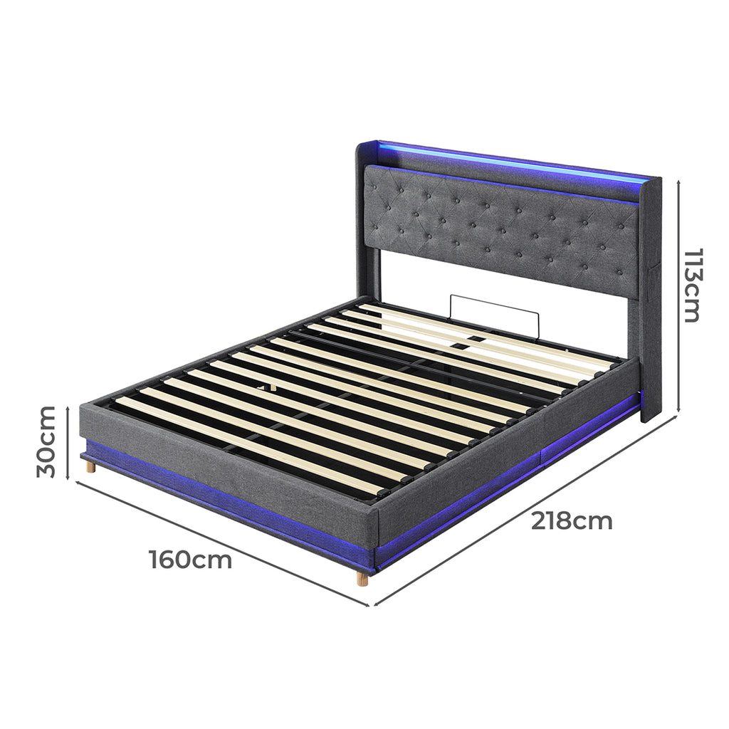 Levede Queen Bed Frame Gas Lift LED Light-1954802406550278146