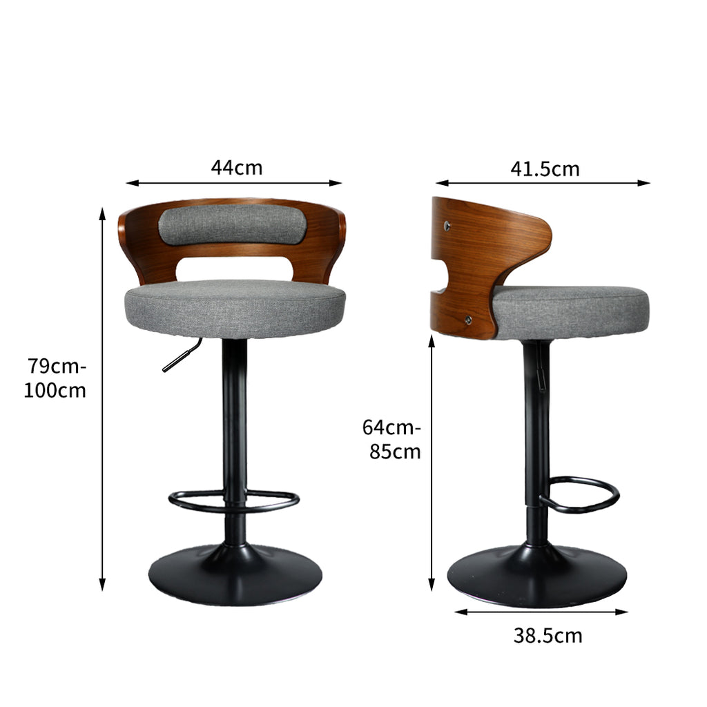 Levede 1x Kitchen Bar Stools Gas Lift Grey-1954802951721717762