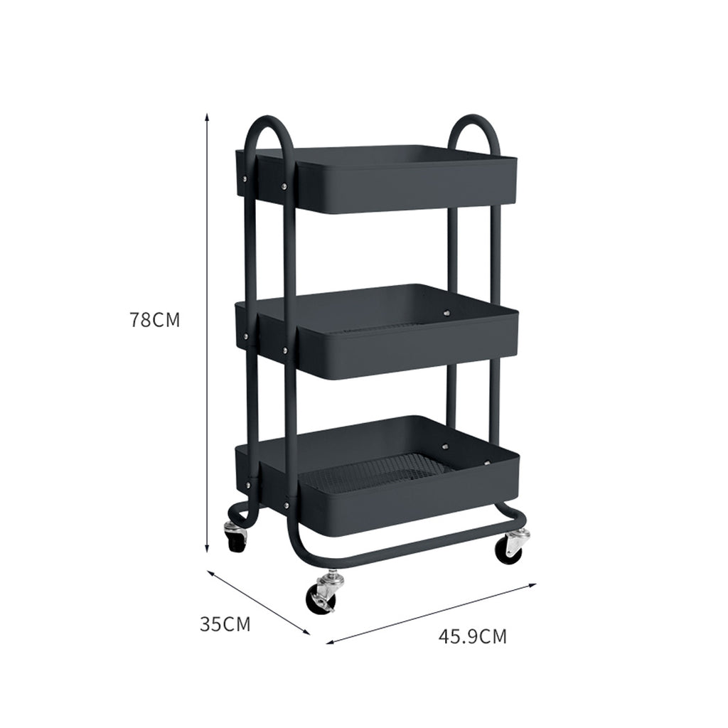 Levede 3 Tiers Kitchen Trolley Cart Grey-1954802728517636098