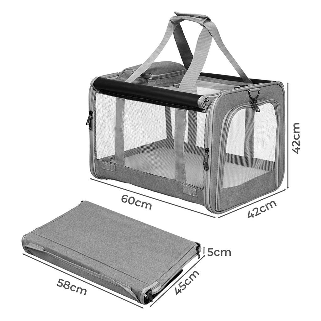 Pawz 3 in 1 Pet Soft Crate Dog Cat Carrier L Size Grey-1954802465652215810