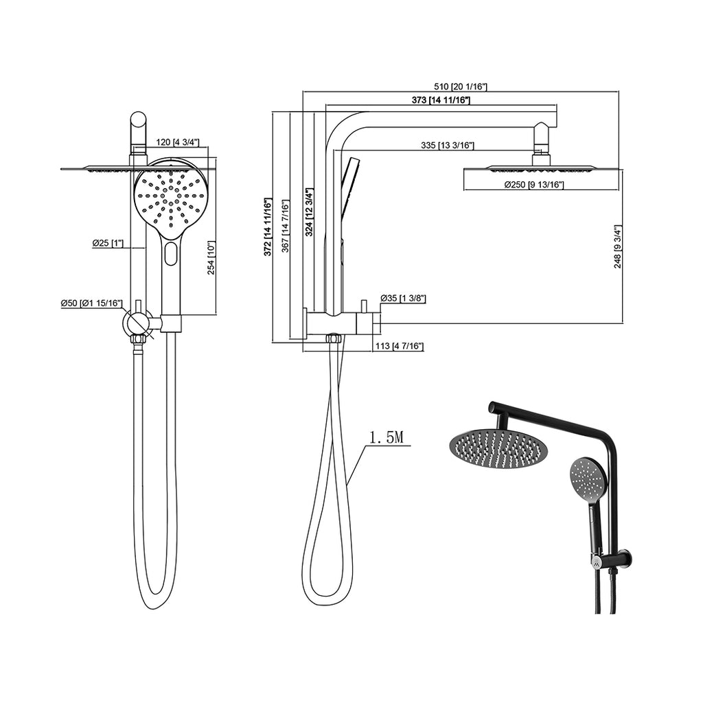 High Pressure Shower Head Set Rain Round Black-1954802953378467842