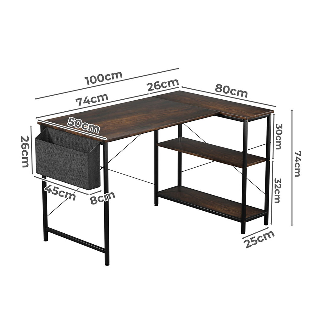 Levede L Shaped Computer Desk Corner Desk Brown-1954802381891964930