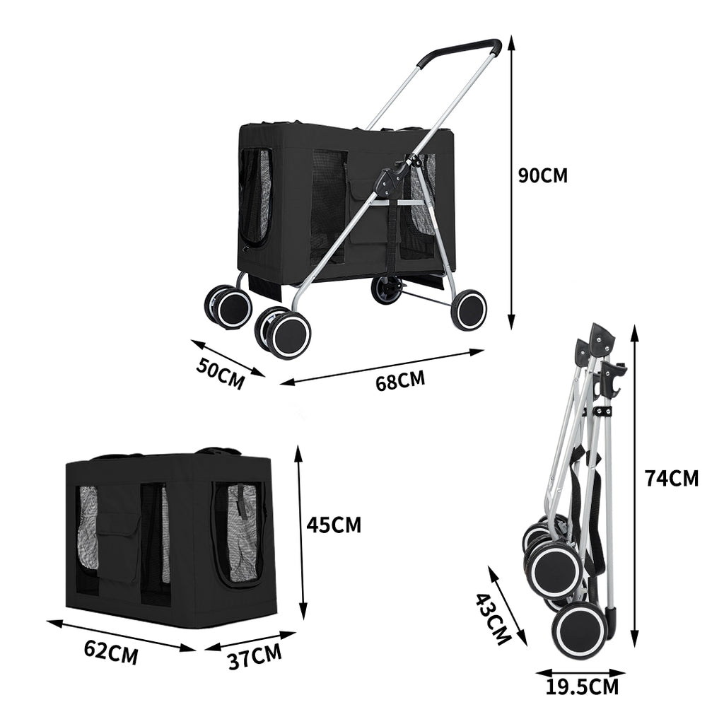 PaWz Pet Stroller Dog Cat Cage Carrier Black-1954802512892661762
