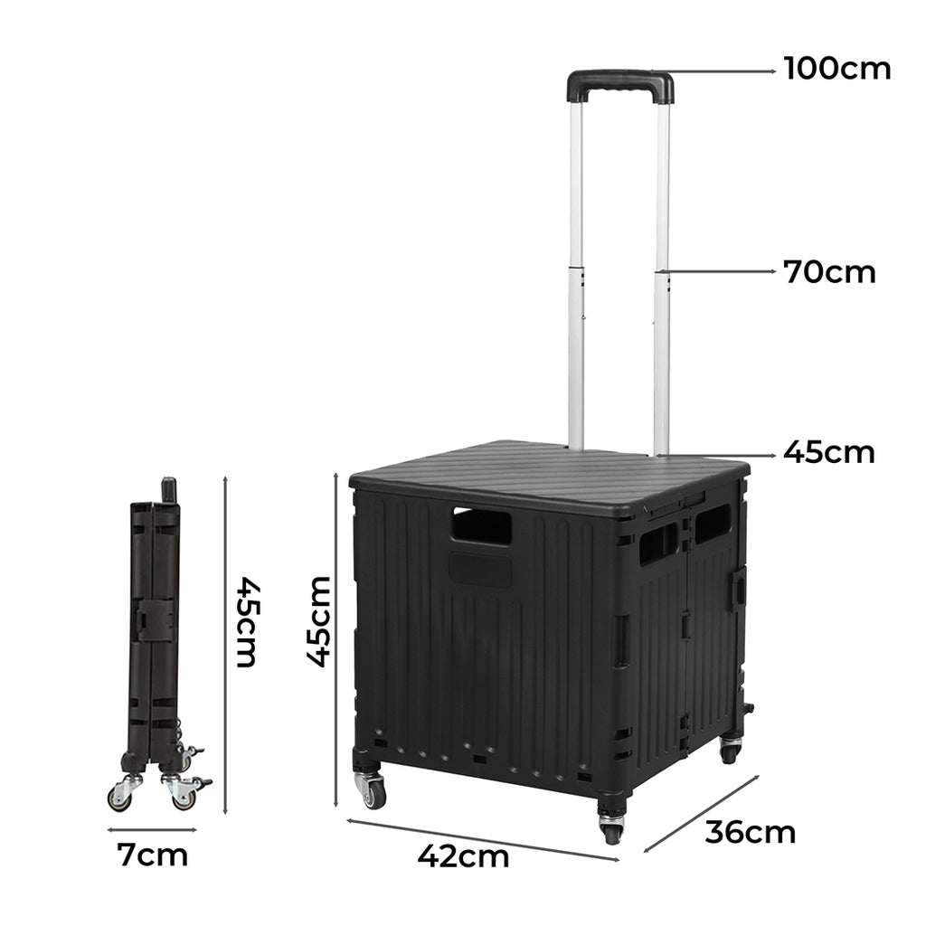 Folding Shopping Trolley Cart Portable Black-1954802609630089218