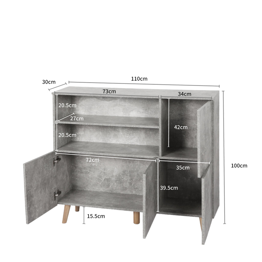 Levede Buffet Sideboard Storage Cabinet Grey-1954802985011908610