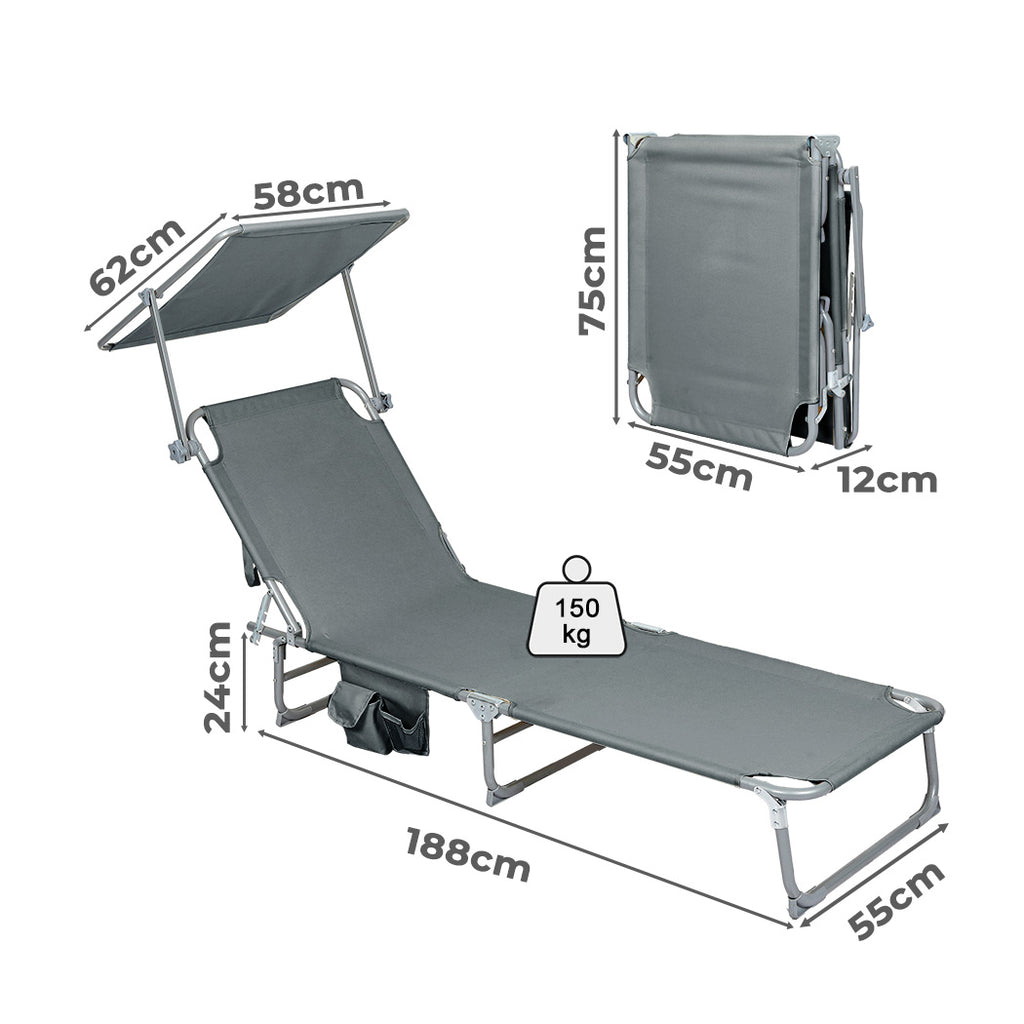 Levede Foldable Lounge Chairs with Canopy Grey-1954802422945812482