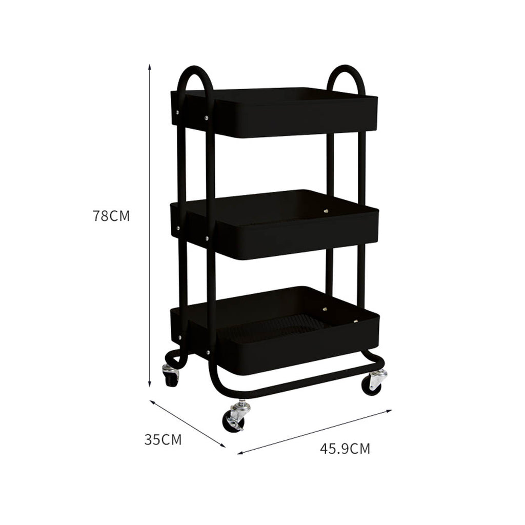 Levede 3 Tiers Kitchen Trolley Cart Black-1954802728345669634
