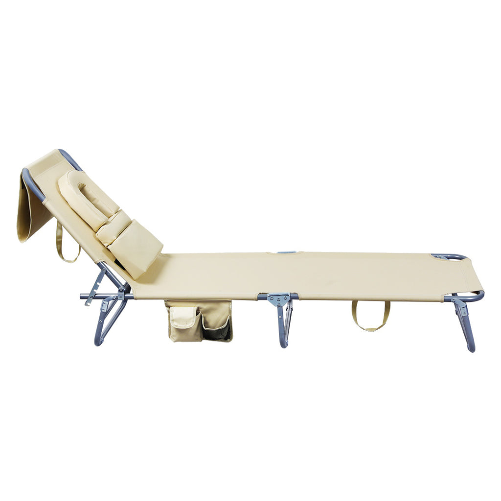 Levede Foldable Beach Lounge Chairs with Face Hole Khaki-1954802423549792259