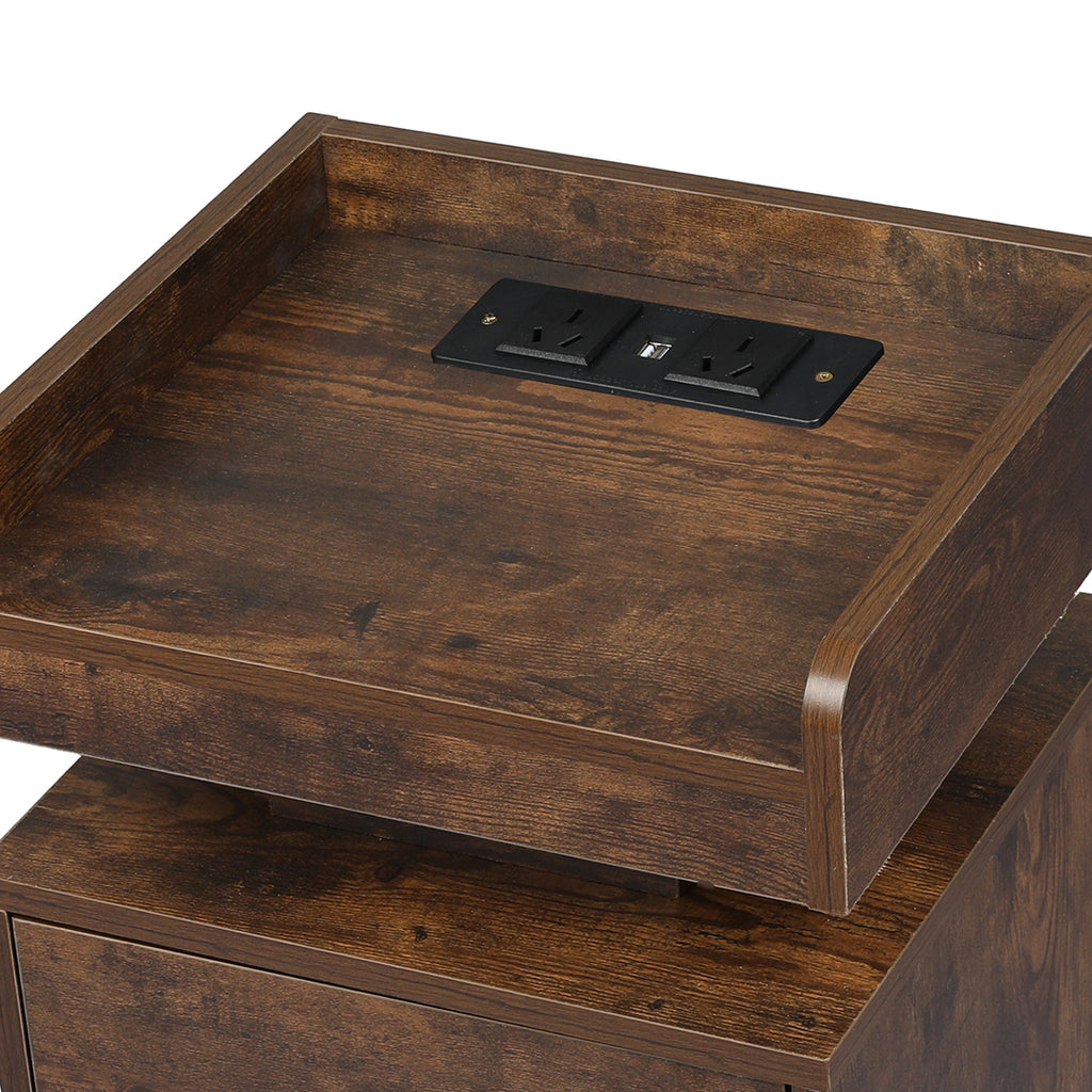 Levede Bedside Table USB Charger Outlet RGB Oak-1963748907892740100