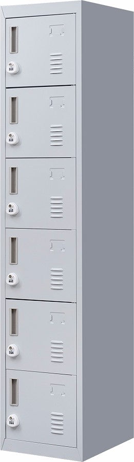 3-digit Combination Lock 6-Door Locker for Office Gym Shed School Home Storage Grey
