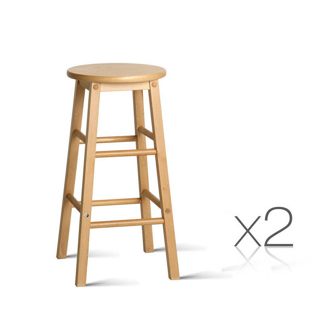 Artiss 2x Bar Stools Round Chairs Wooden Nature