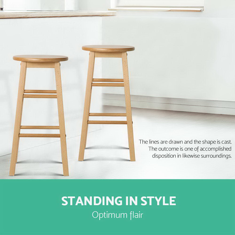 Artiss 2x Bar Stools Round Chairs Wooden Nature
