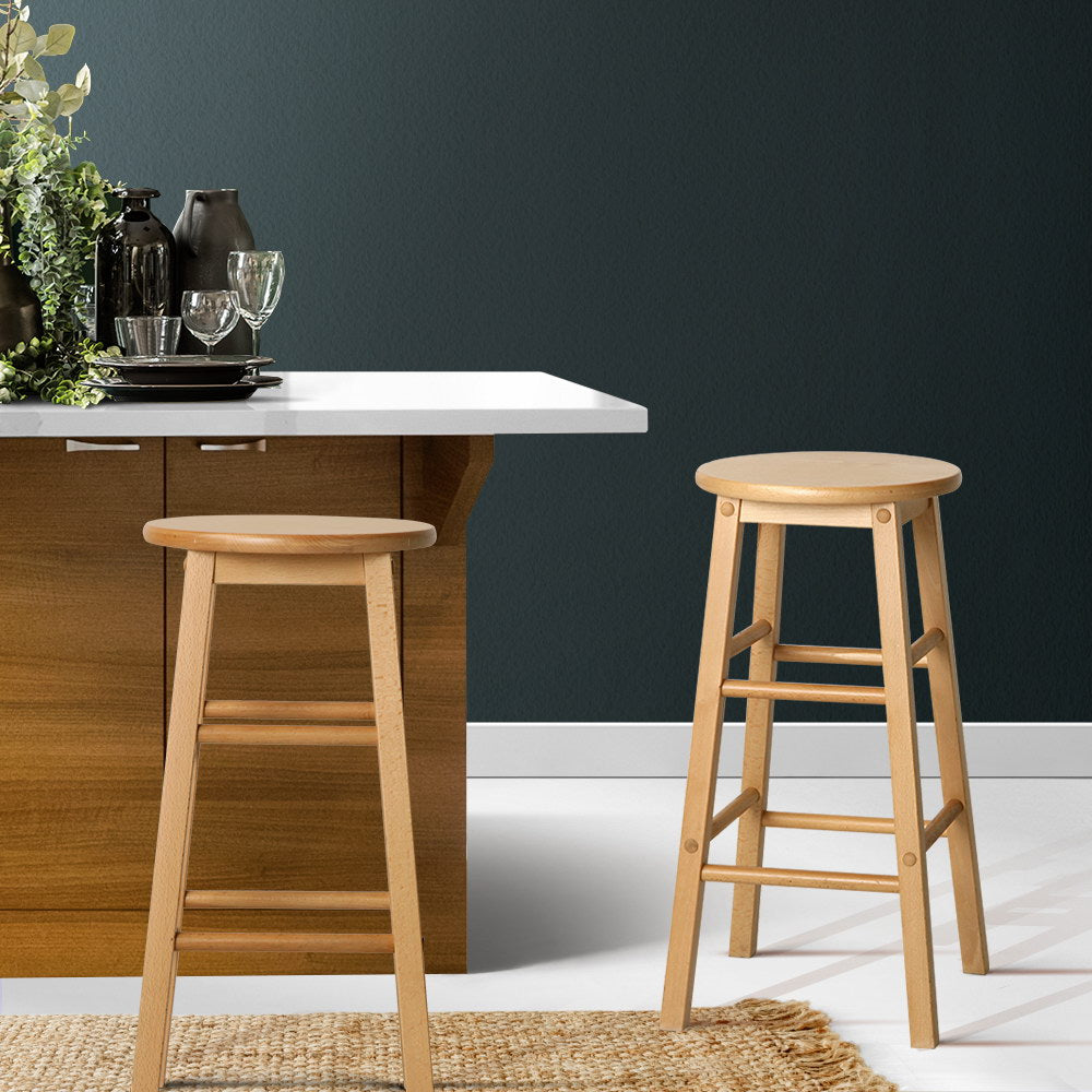 Artiss 2x Bar Stools Round Chairs Wooden Nature