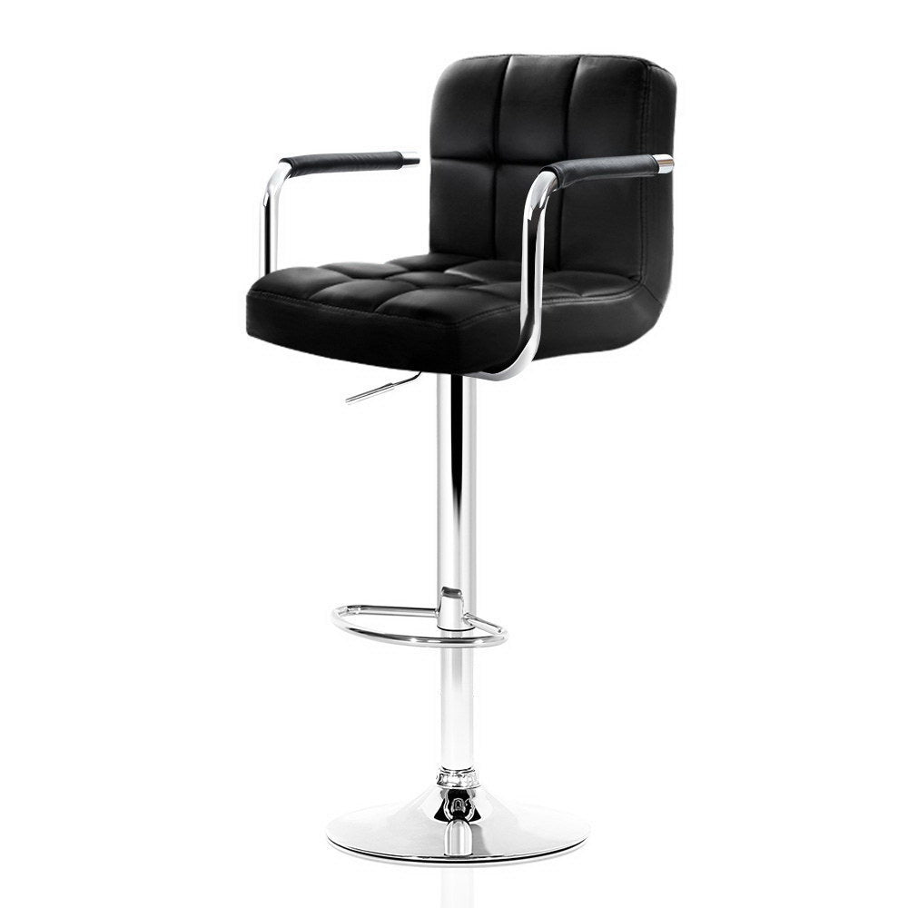 Artiss 2x Bar Stools Leather Gas Lift w/Armrest Black