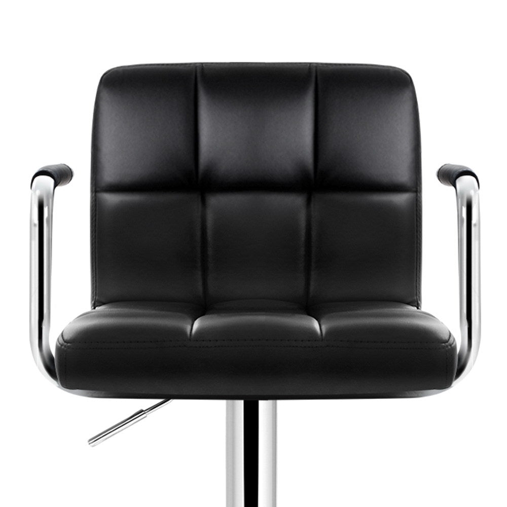 Artiss 2x Bar Stools Leather Gas Lift w/Armrest Black