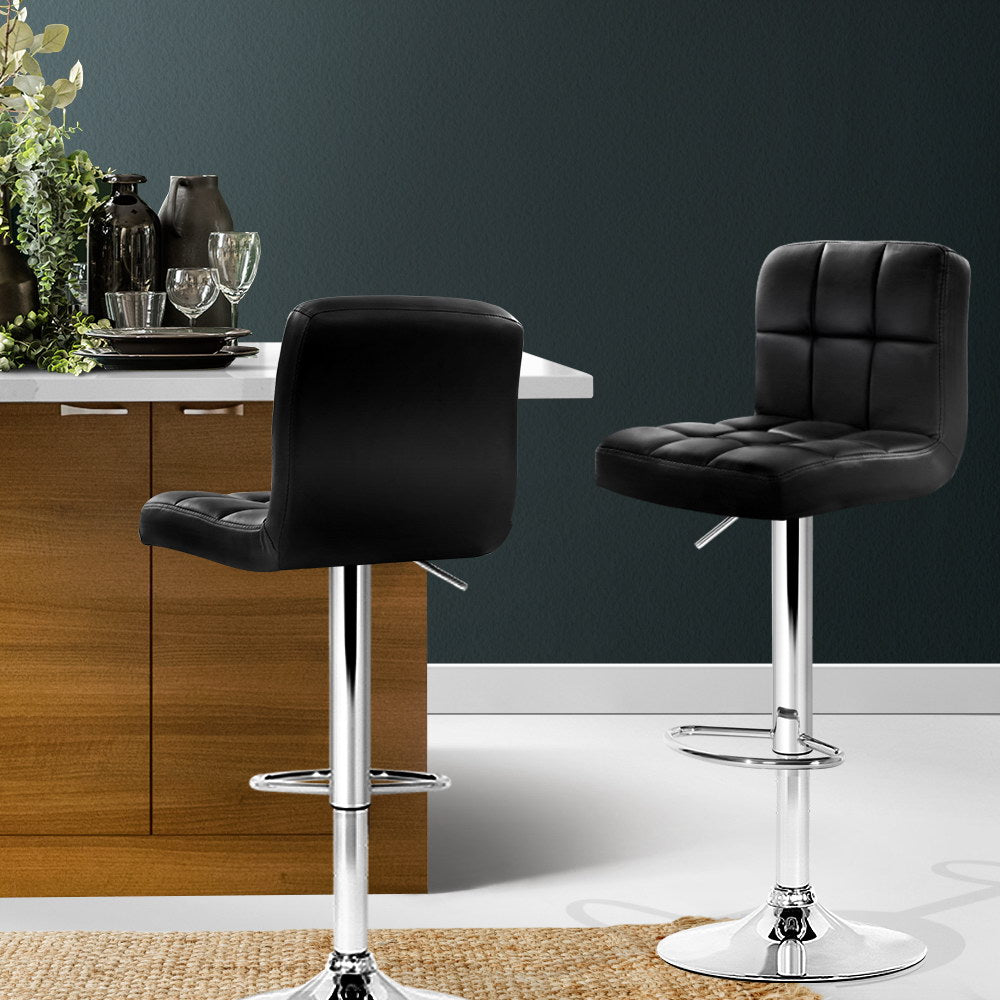Artiss 2x Bar Stools Leather Gas Lift w/Armrest Black