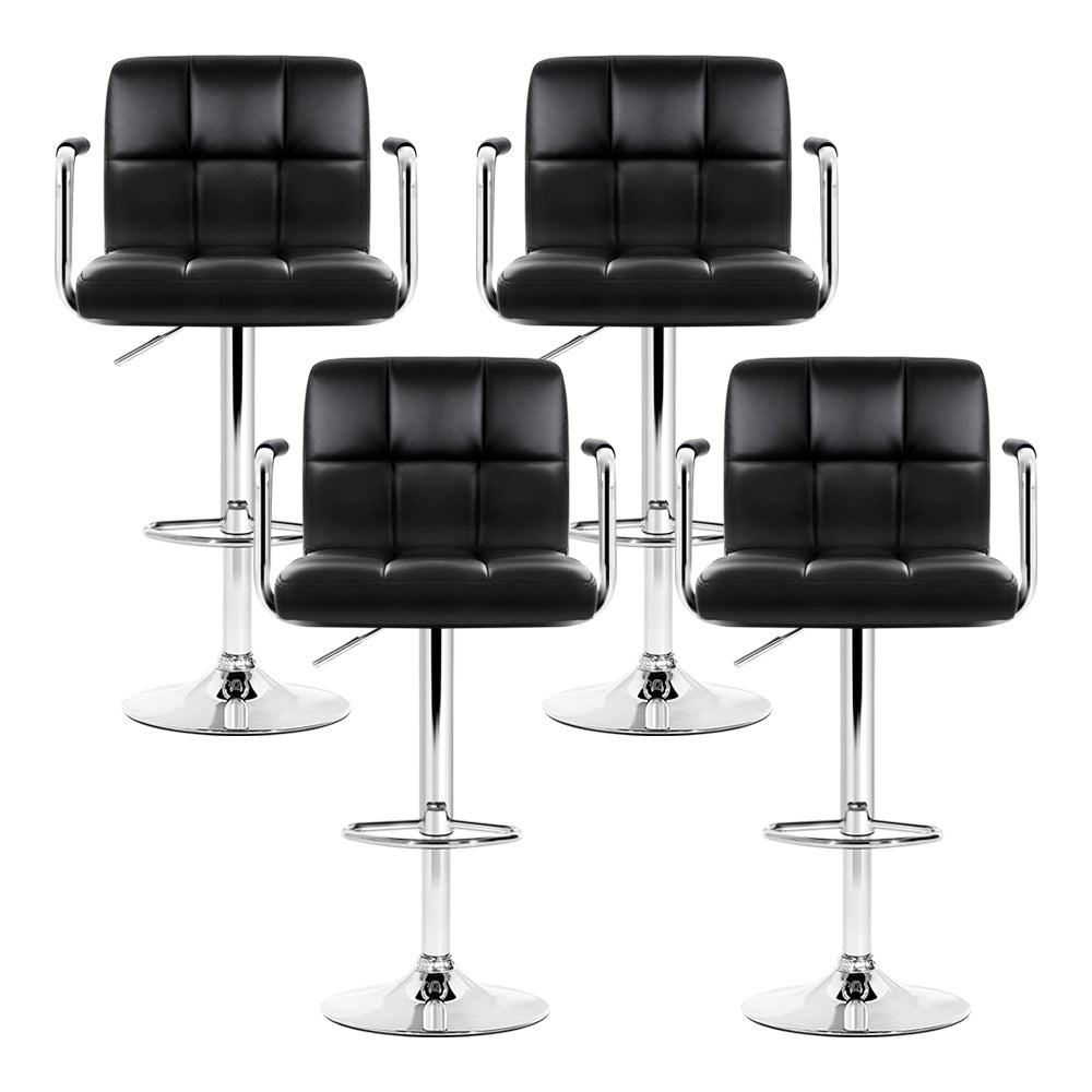 Artiss Set of 4 Bar Stools Gas lift Swivel Armrests - Steel and Black