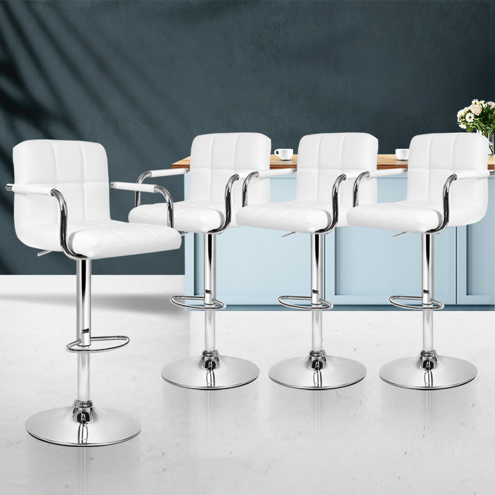 Artiss Set of 4 Bar Stools Gas lift Swivel - Steel and White