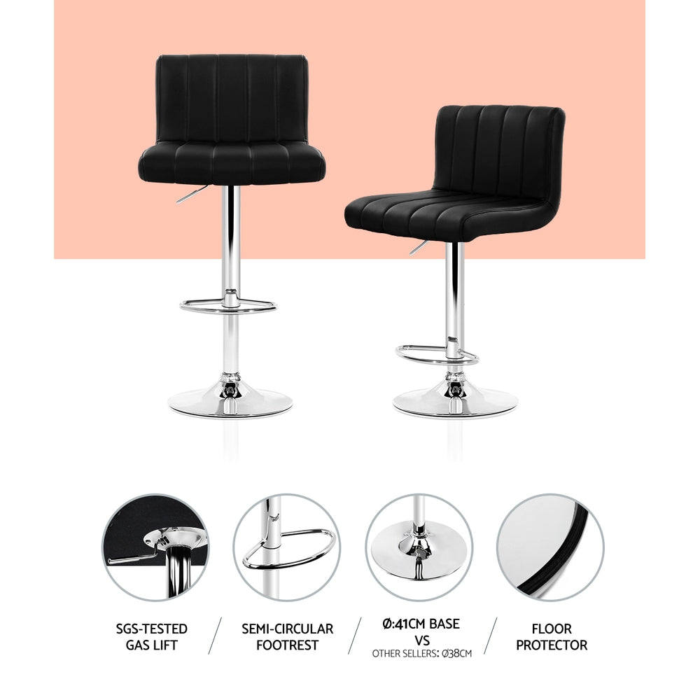 Artiss 2x Bar Stools Gas Lift Leather Chairs Black