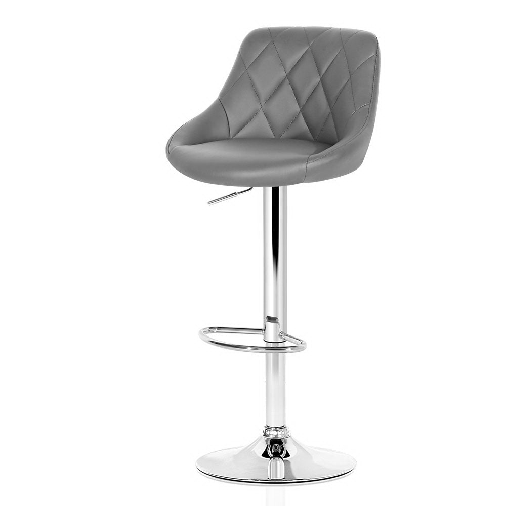 Artiss 2x Bar Stools Leather Padded Gas Lift Grey