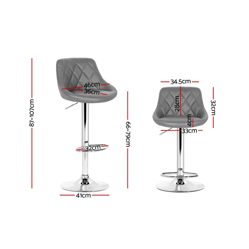 Artiss 2x Bar Stools Leather Padded Gas Lift Grey
