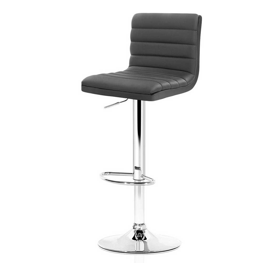 Artiss 2x Bar Stools Padded Leather Gas Lift Grey