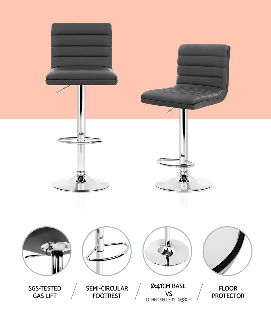 Artiss 2x Bar Stools Padded Leather Gas Lift Grey