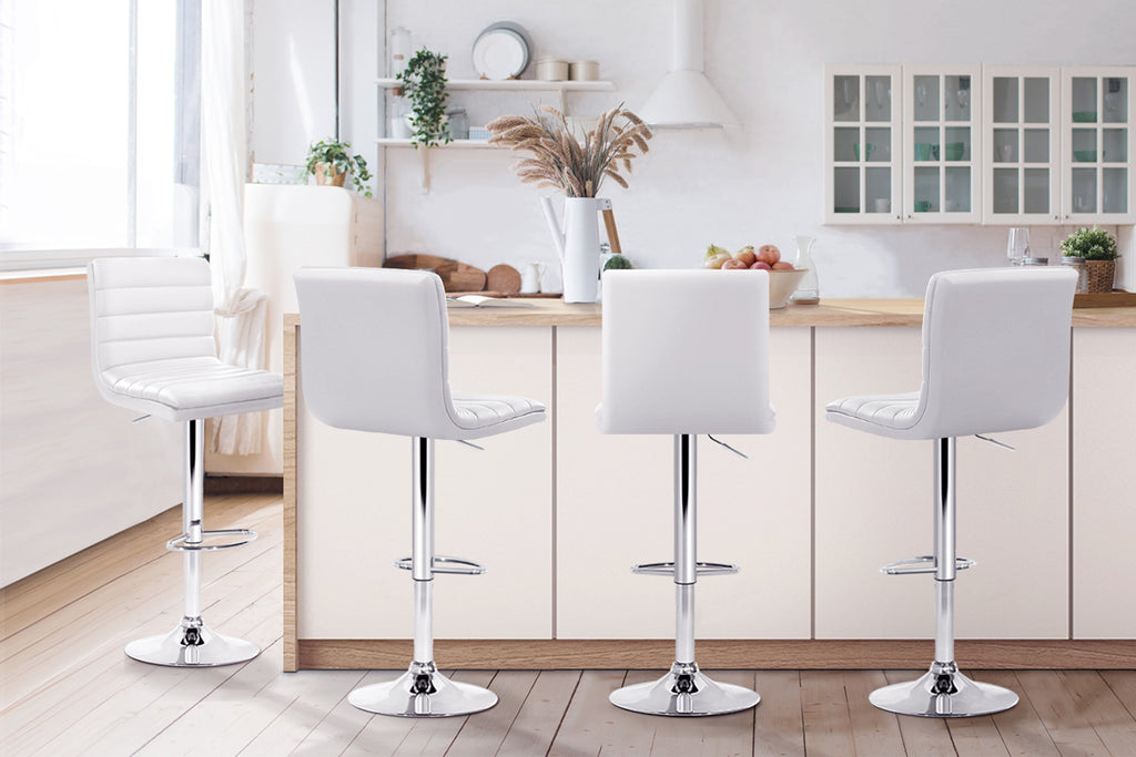 Artiss Set of 4 PU Leather Lined Pattern Bar Stools- White and Chrome