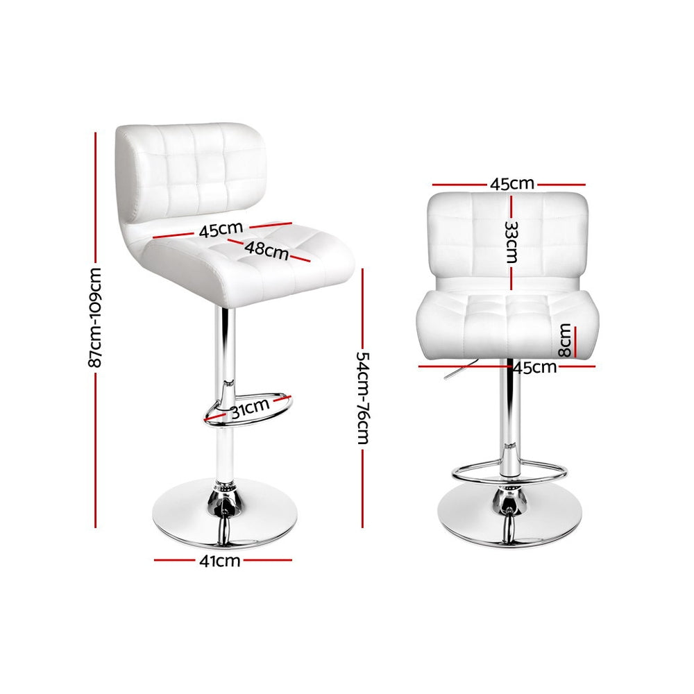 Artiss 2x Bar Stools Gas Lift Leather Padded White