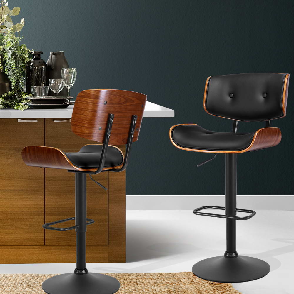Artiss Bar Stools Gas Lift Leather All Black