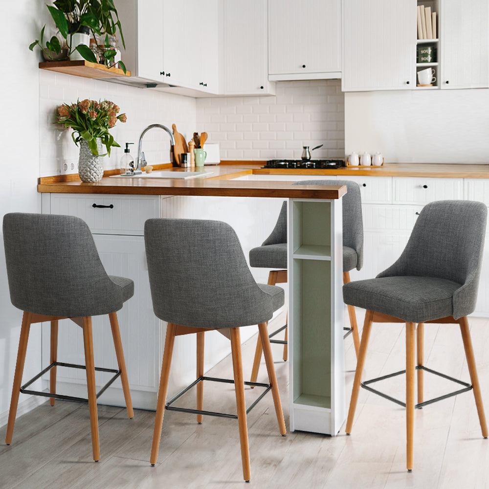 Artiss Set of 4 Wooden Fabric Bar Stools Square Footrest - Charcoal