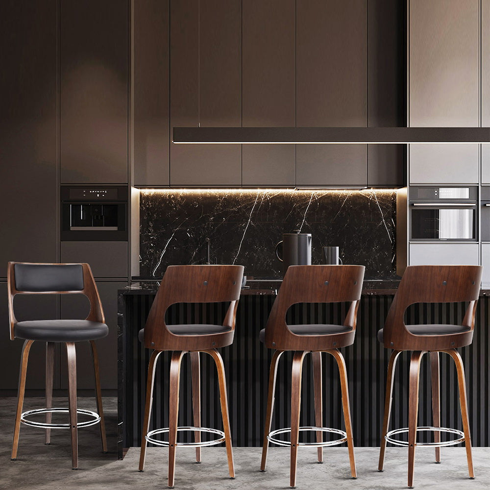 Artiss Set of 4 Wooden Bar Stools PU Leather - Black and Wood