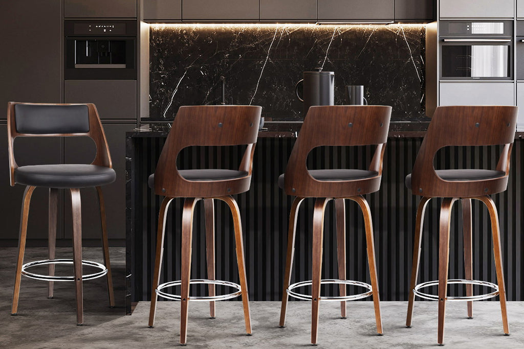 Artiss Set of 4 Wooden Bar Stools PU Leather - Black and Wood