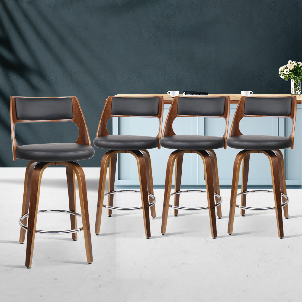 Artiss Set of 4 Wooden Bar Stools PU Leather - Black and Wood