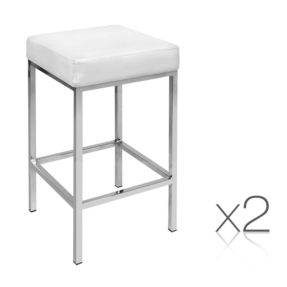 Artiss 2x Bar Stools Leather Padded Metal White