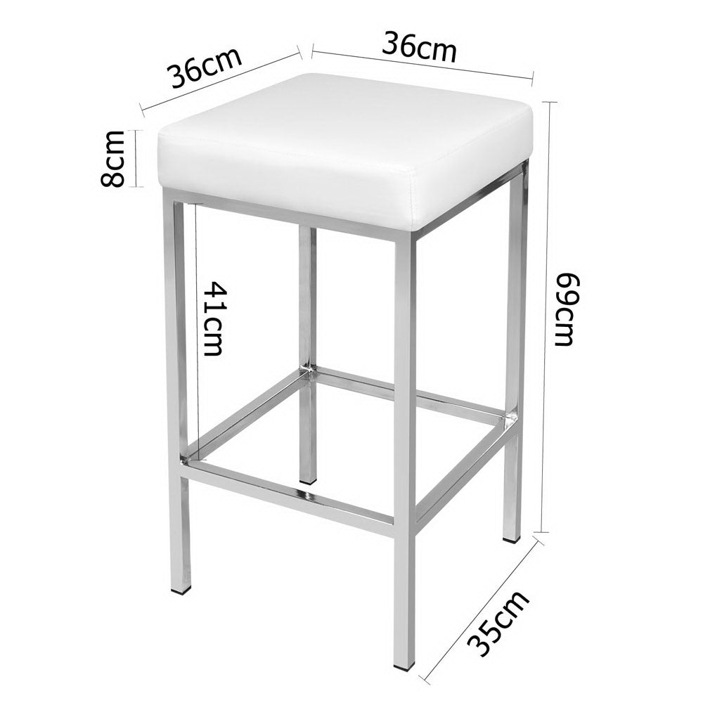 Artiss 2x Bar Stools Leather Padded Metal White
