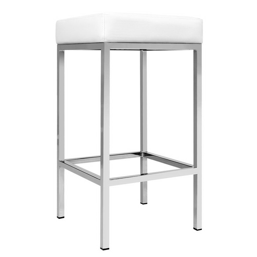 Artiss 2x Bar Stools Leather Padded Metal White