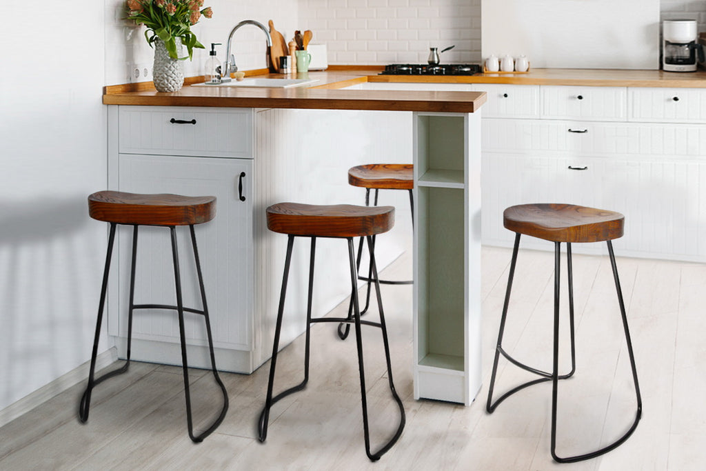 Artiss Set of 4 Elm Wood Backless Bar Stools 75cm - Black
