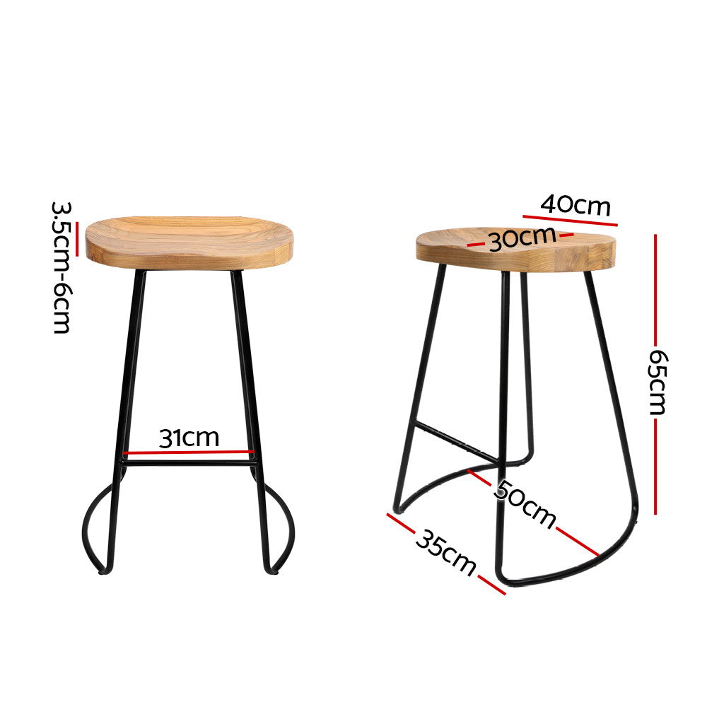 Artiss 2x Bar Stools Tractor Seat 65cm Wooden