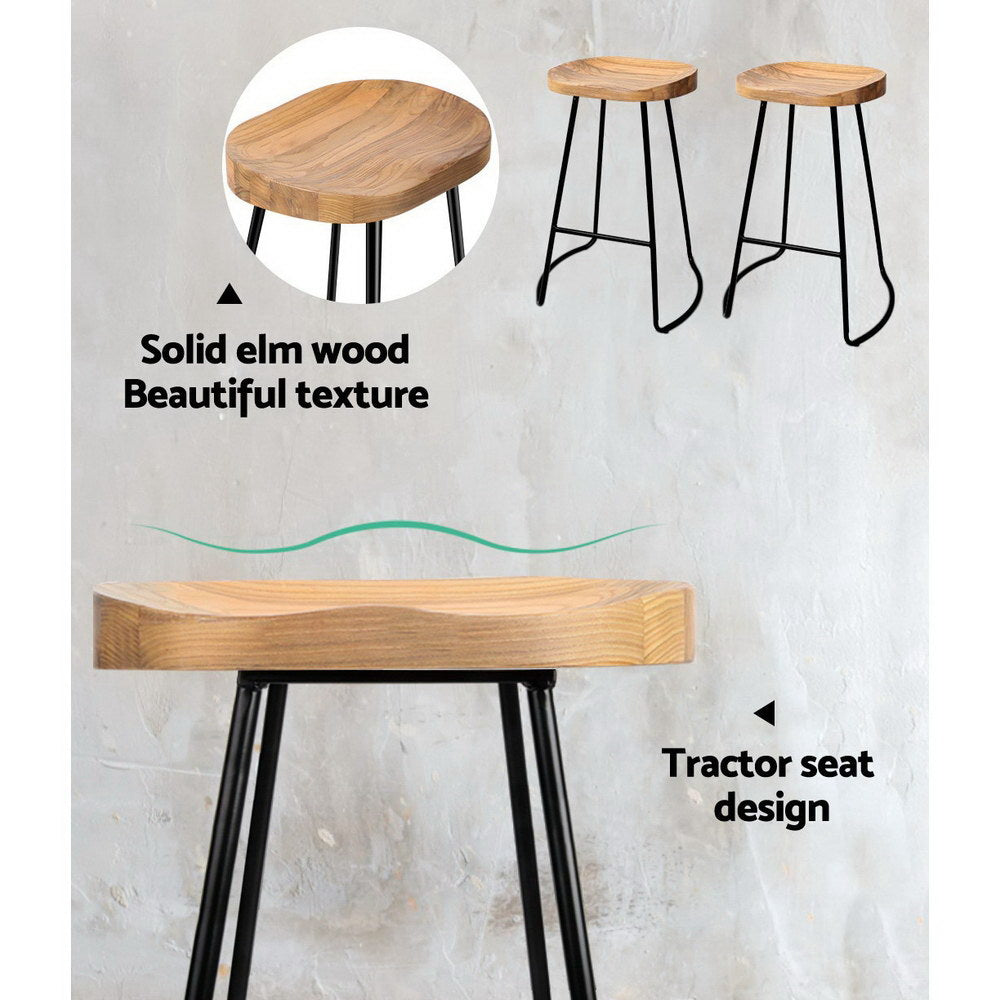 Artiss 2x Bar Stools Tractor Seat 65cm Wooden