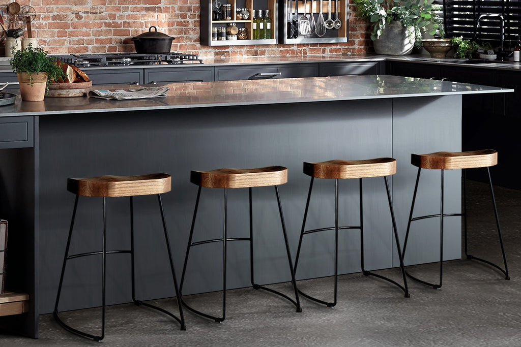Artiss Set of 4 Elm Wood Backless Bar Stools 65cm - Black and Light Natural