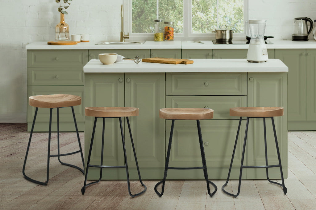 Artiss Set of 4 Elm Wood Backless Bar Stools 65cm - Black and Light Natural