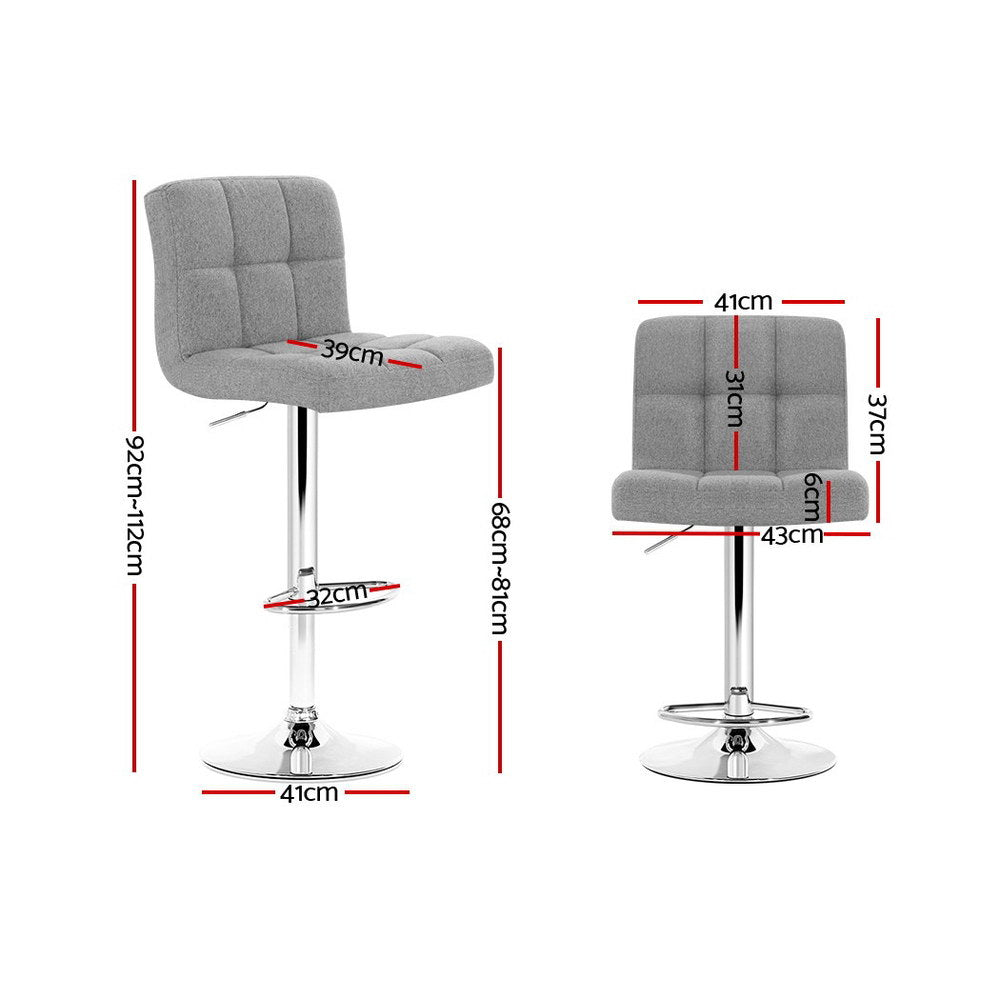 Artiss 2x Bar Stools Fabric Gas Lift Grey