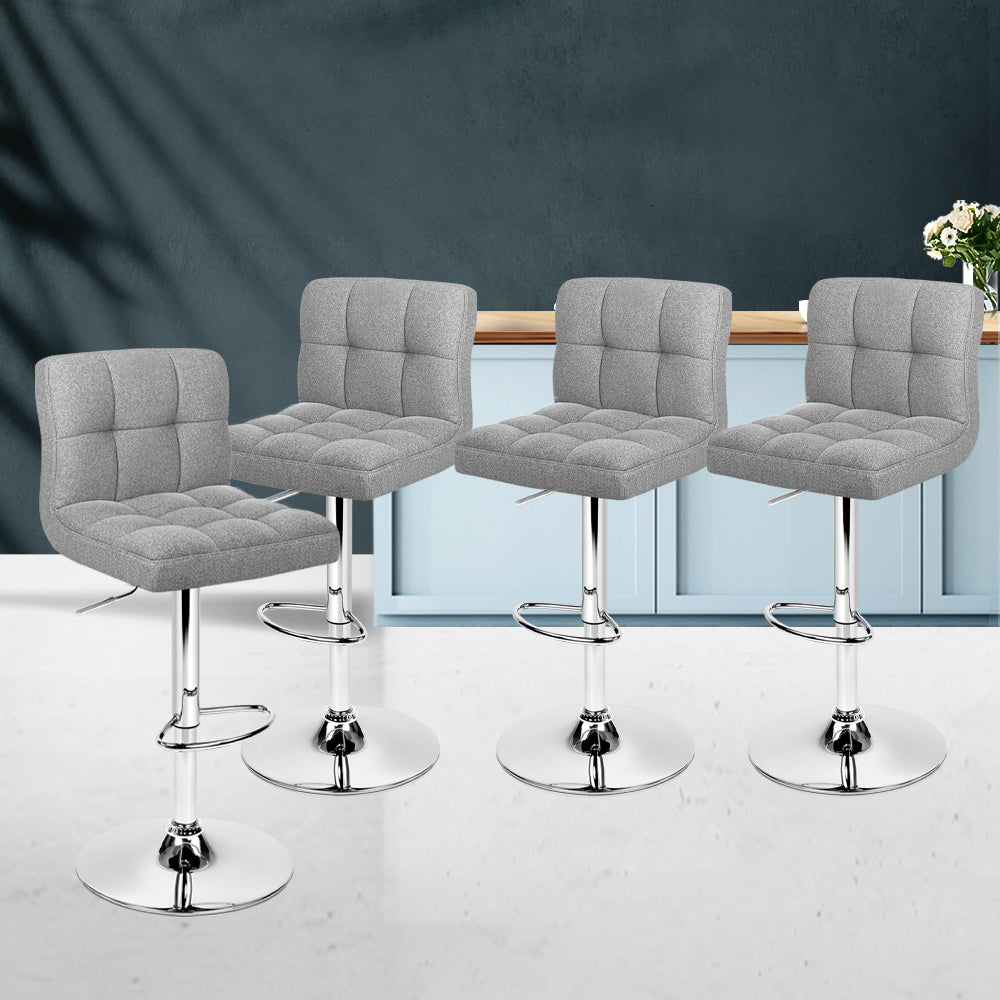 Artiss Set of 4 Fabric Swivel Bar Stools - Grey